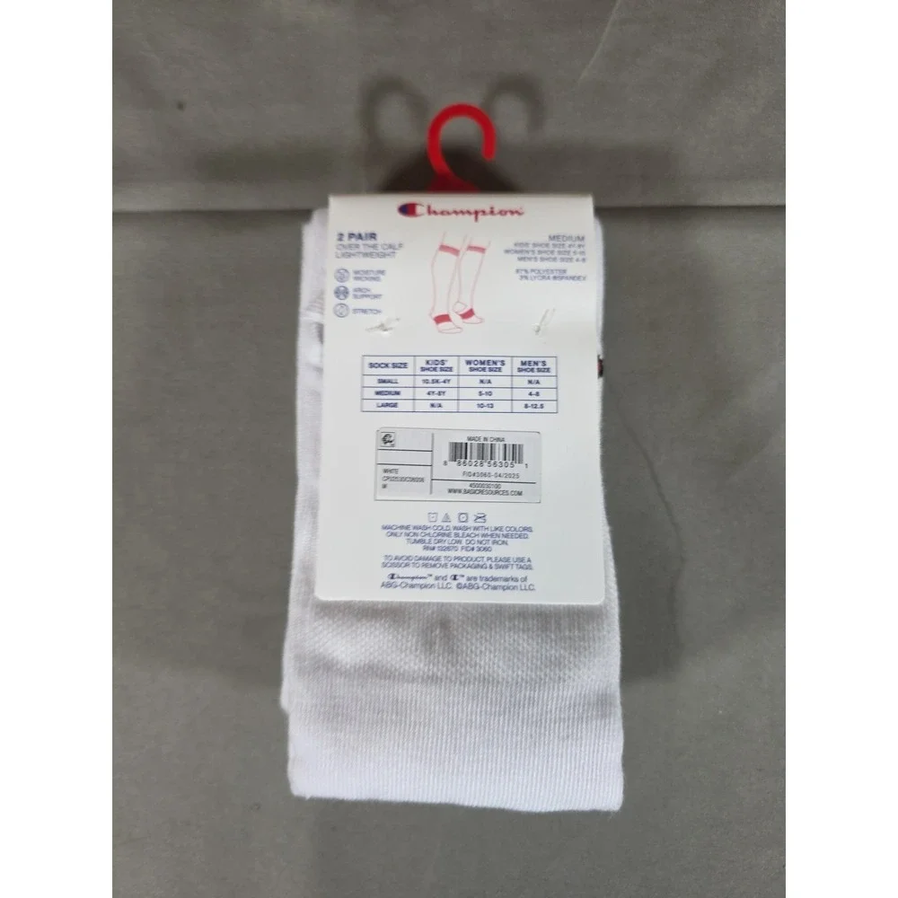 Champion Soccer Socks 2 Pair White Size Medium Over The Calf‎ Lightweight Unisex